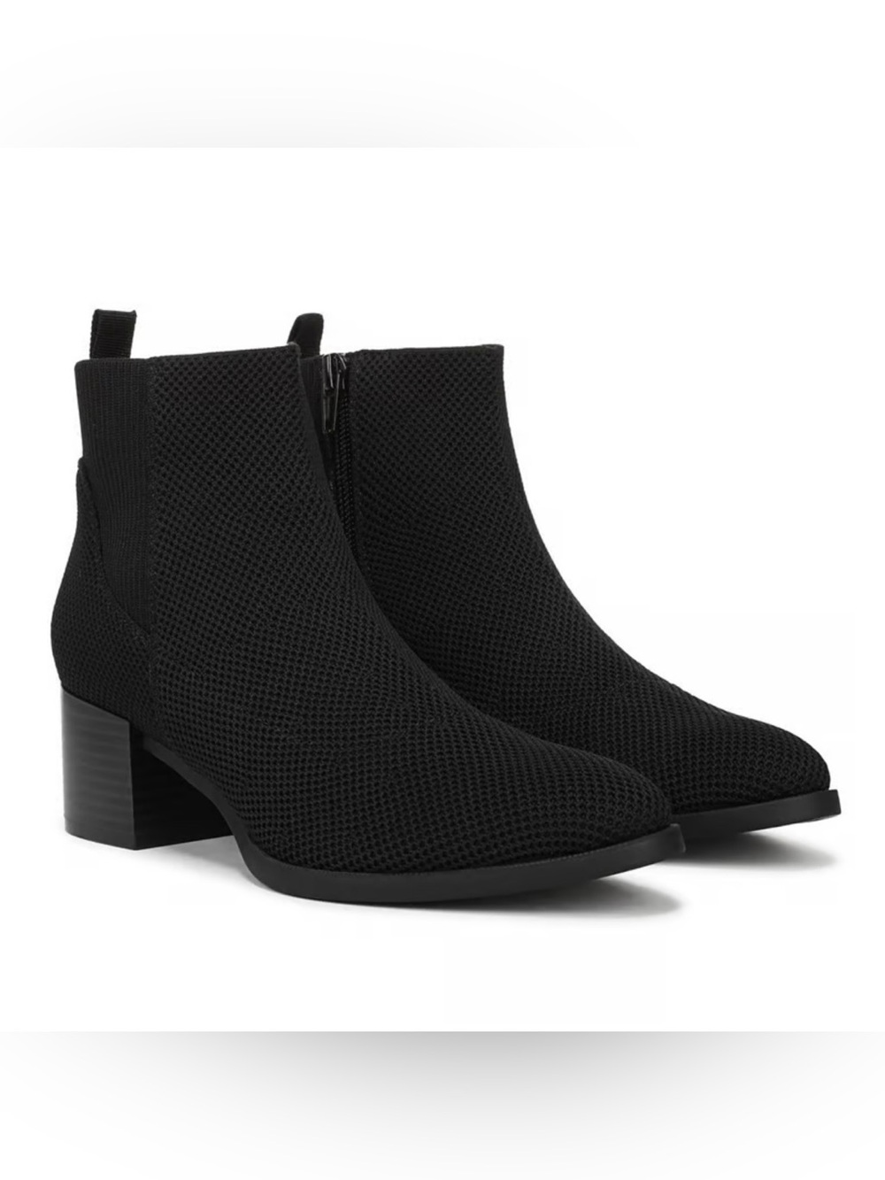 Life stride Black Knit Ankle Booties with Low Block Heel